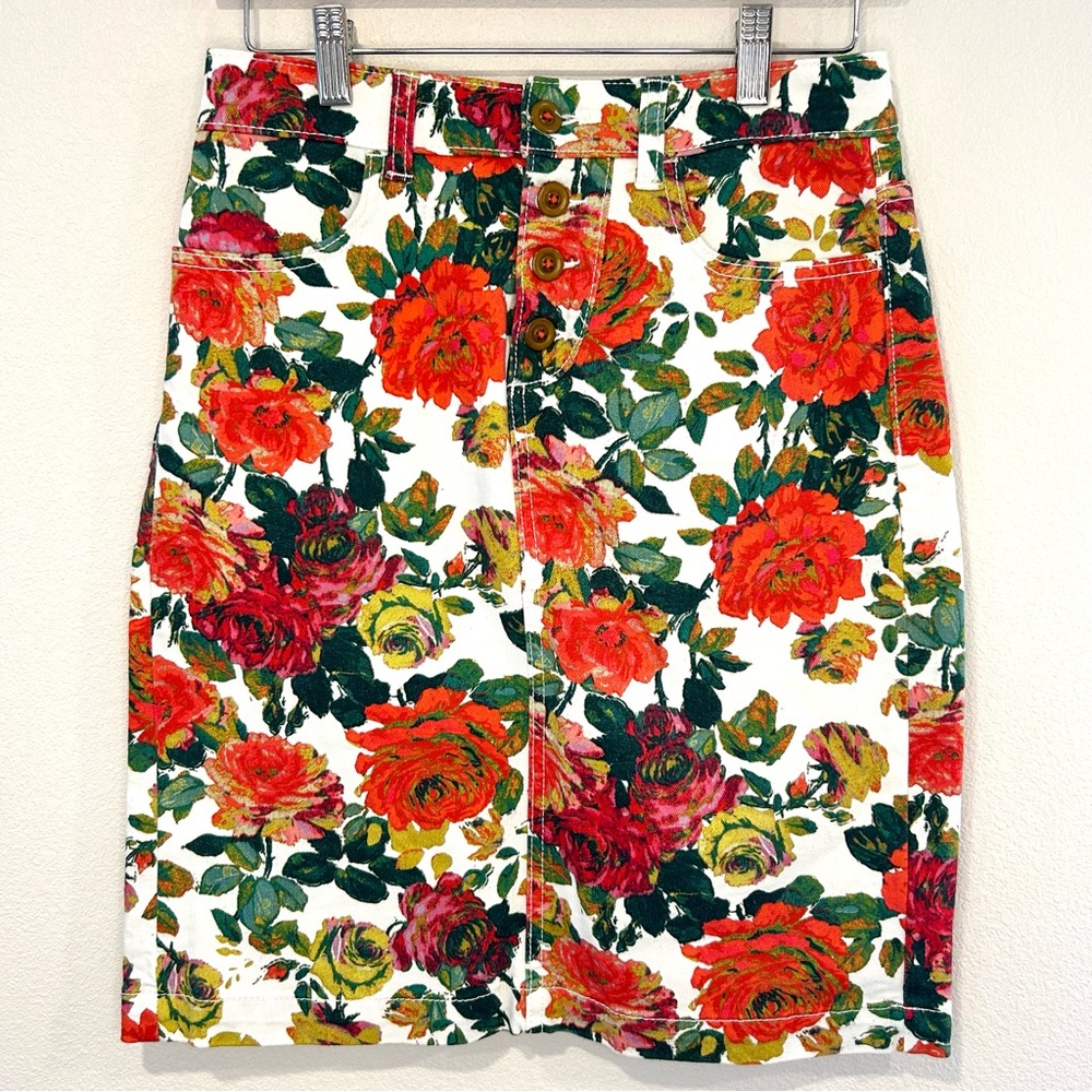 MAEVE Anthropologie Floral Denim Pencil Skirt Boho Preppy Casual Size 2 & 12 - Picture 3 of 12